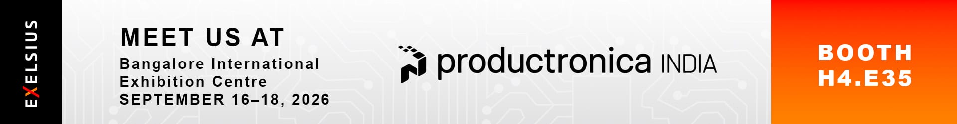 EXELSIUS at Productronica India 2026 – Bangalore International Exhibition Centre – Booth H4.E35